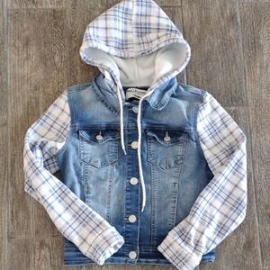 WallFlower Jacket Youth Girls Small, The Dreamer Blue Denim w Jersey Sleeve Hood